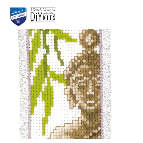 Image of Vervaco Cross Stitch Embroidery Kit for Adults, Cross Stitch Set Pre-Printed with Embroidery Design on 100% Cotton Fabric, Embroidery Templates 2,4 x 8 Inches - 6 x 20 cm, Bookmark Kit, Buddha
