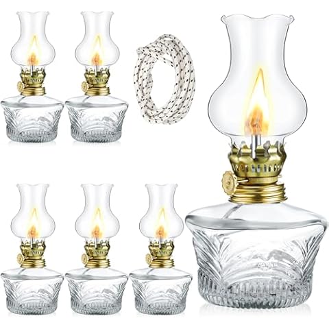 Yexiya 6 Set Vintage Glass Kerosene Lamp Rustic Oil Lamp Lantern Chamber Oil Lamps Clear Kerosene Lamp Hurricane Lamp with 6.6 ft Extra Wick for Indoor Use Lighting Decor Emergency (Cylinder Style) Cover