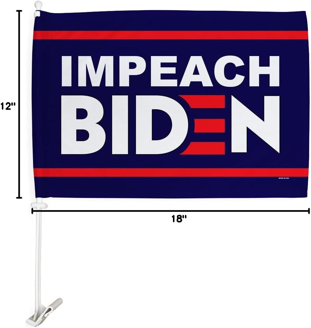 Trump Flag Impeach Biden Car Flag Vehicle Auto Window Decor Mount Bracket Clip on Small Tapestry Pro Trump 2024 MAGA Bandera para Carros Outdoor Pole Accessories, Made in USA