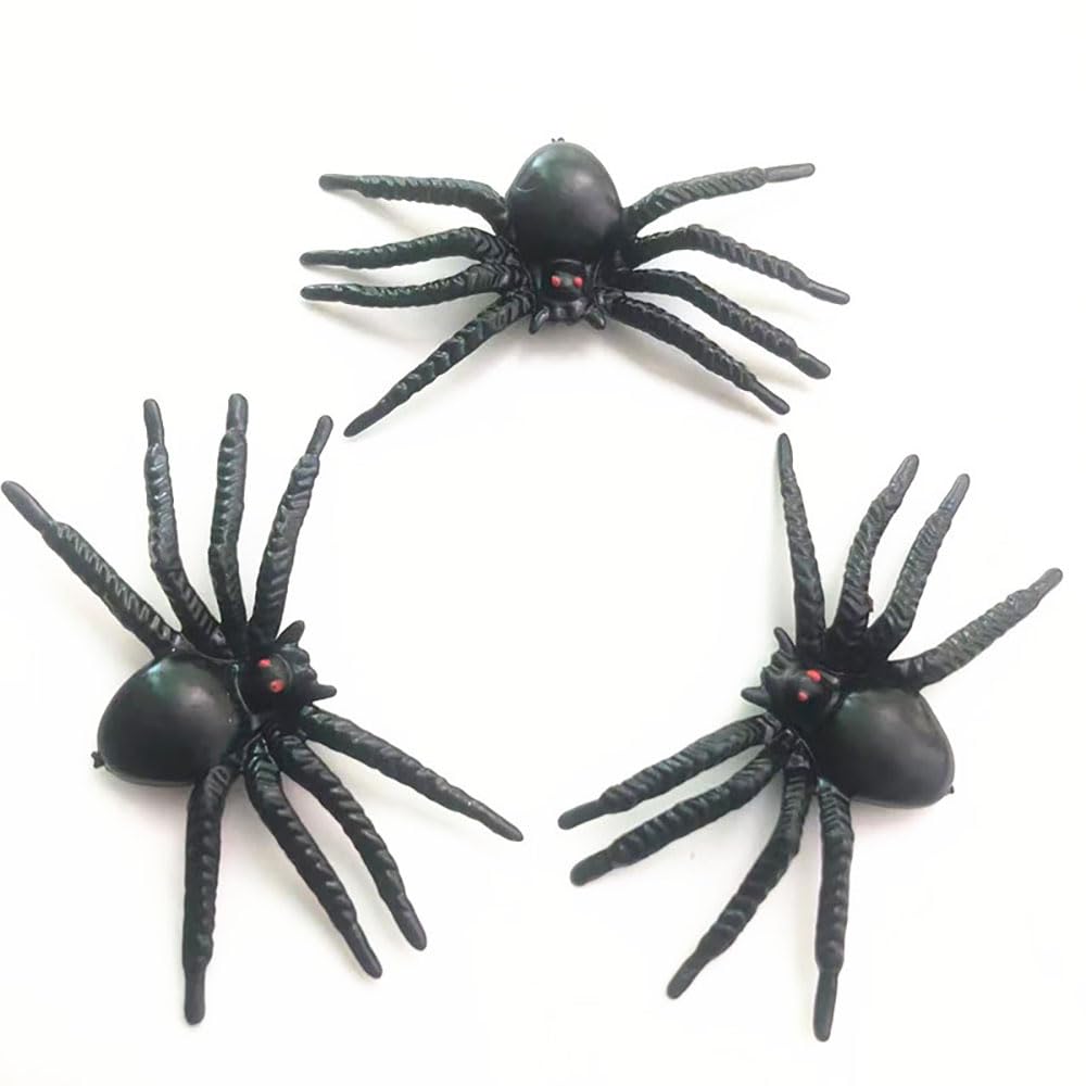 Cooplay30pcs Fake Mini Spiders Black Plastic Mock Reptile Insects Joke Toys Prank Scary Trick Tricky Brains for Halloween Party