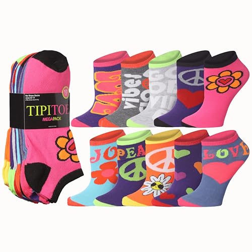 Image of Tipi Toe Women's 10 Pairs Lightweight Colorful Socks - Fun Low Cut Patterns for All-Day Comfort and Easy Everyday Style
