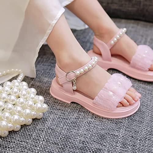 Girls Glitter Fashion Sandals Open Toe Cute Pearls Flower Soft Princess Flats Dress Sandals Summer Shoes Toddler/Little Kid/Big Kid3