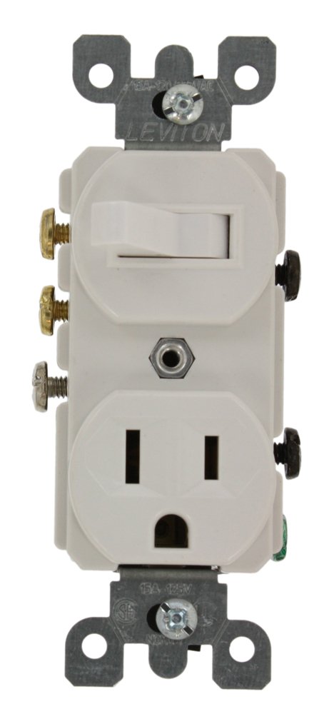 Leviton 1P, 3 Wire, 15 Amp/120 Vac Decora 3-Way Duplex Combination Switch/Receptacle, 5245-W, White