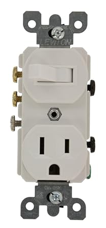 Leviton 5245 15 Amp, 120 Volt, Duplex Style 3-Way AC Combination Switch/ Receptacle, Commercial Grade, Grounding, White