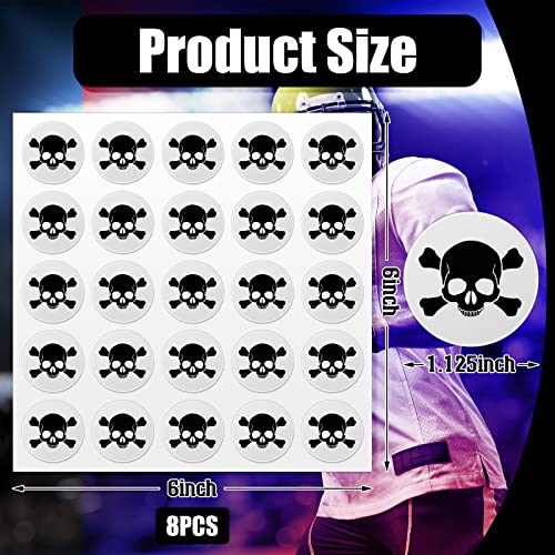 Image of Leinuosen Helmet Stickers Football Baseball Helmet Decals 1-1 /8 Inch Vinyl Sports Football Decals Self Adhesive Hockey Stickers for Hockey, Lacrosse, Batting(White Print Black,Skull)