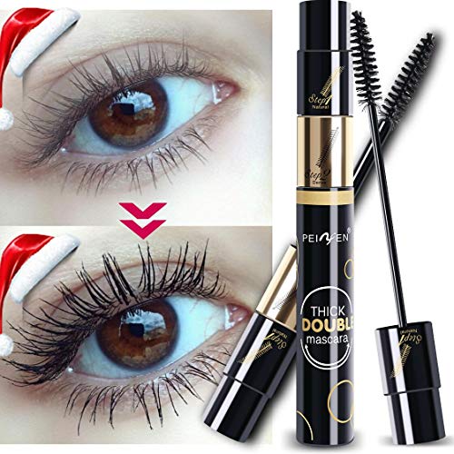 4D Fiber Lash Mascara - KASI Volume Waterproof Long Lasting Mascara for Thickening Lengthening Curling Eyelashes, Magic Double Cap Volumizing Mascara - Black