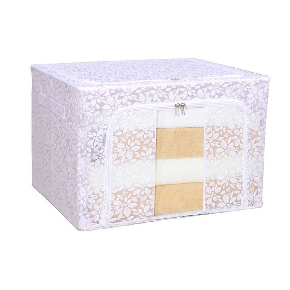 ETRGFTHU Clothes Storage Box Household Foldable Organizer Under-bed Debris Storage Transparent Window Design Moisture and Dustproof(White,50cm*40cm*33cm)