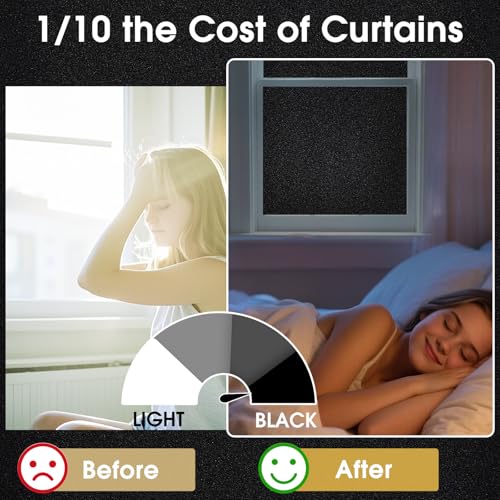 Image of Coavas Blackout Window Film, 100% Light Blocking Privacy Window Film, No Glue Static Cling, Heat & UV Blocking, Removable Room Darkening Window Cover, Renter Friendly for Bedroom, 35.4x157.5Inch,Black