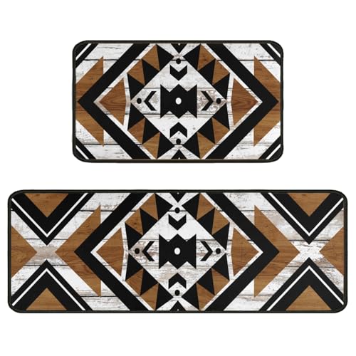 Twyt decor Boho Kitchen Mats Rugs Sets of 2， Aztec
