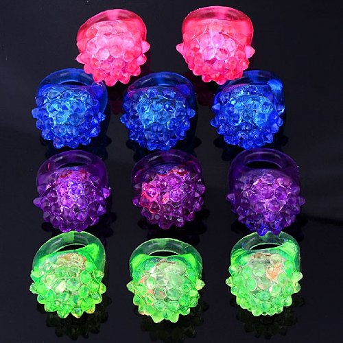 Novelty 12x Flashing LED Bumpy Rings Blinking Soft Jelly Glow By C&H