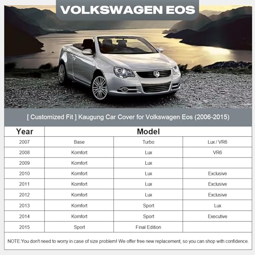 Image of Kaugung Car Cover Custom Fit for Volkswagen Eos (2006-2015), 7 Layers Waterproof All Weather for Automobiles Full Exterior Cover Rain Sun Snow Protector with Door Zipper. Black