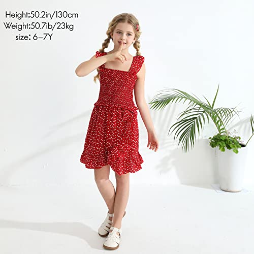 Caretoo Girl's 2 Piece Outfit Sleeveless Tops+ Ruffle Bow Skirt Sets Toddler To Big Girls Kid Clothes Set 4-14 Years Old (Red,6-7 Years) #TOP3