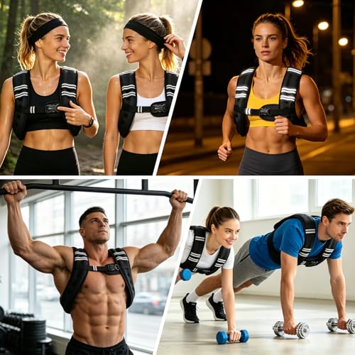 Image of SANLIKE Weighted Vest for Men & Women, Adjustable with Reflective Stripes | Available in 6.6 lb & 11 lb, includes armband and headband for workout, running and strength training