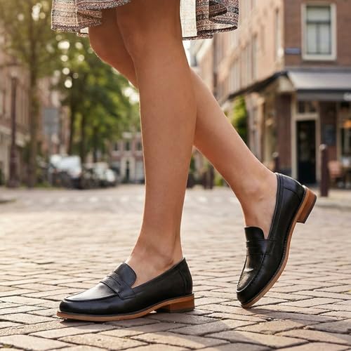 Image of Mona flying Women's Classy Leather Penny Loafer Dress Casual Slip on Flat Office Work Shoes for Ladies