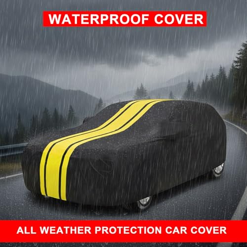 Image of Auto Hub Car Cover Compatible with Honda CR-V with Mirror Pocket, Soft Cotton Lining, CR-V Car Cover Waterproof - Yellow-Black
