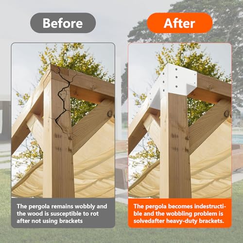 Image of 2Pack 3-Way Pergola DIY Bracket Kit,White Heavy Duty Right Angle Corner Brackets with Screws for 4 inchx4 inch(Actal:3.5 inchx3.5 inch) Wood Beams for Outdoor Pavilion,Kitchen,Porch,Hammock,Hunt Cabin