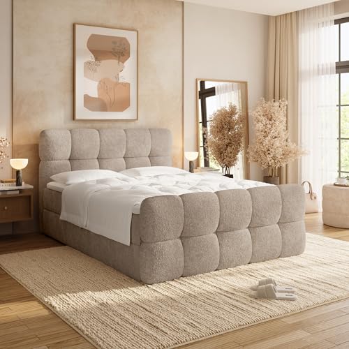 BROMARKT Boxspringbett mit Topper 180x200 Beige Polsterbett mit Matratze...