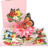 Butterflies Pop Up Birthday Card For Women&Wife, 3D Monarch Butterfly, Beautiful Flowers, Happy Birthday Greeting Cards, Ideal Gift For Mom, Sister, Her, Grandma, Aunt, Daughter, Girlfriend, 6x8 in