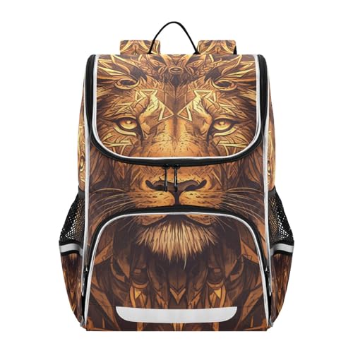 Bolso de escolar niño y niña estilo león africano portátil reflectante marrón