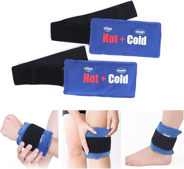 Hilph 2 x Gel Ice Packs for Sports Injuries Reusable, Hot & Cold Pack Compress Wrap with Adjustable Strap for Muscle Pain, Swollen and Sciatica Pain, Fits for Knee, Ankle, Hip, Back Pain Relief