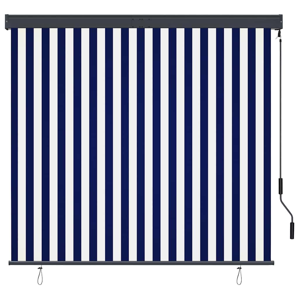 Hothingwell Roleta zewnętrzna 160x250 cm niebiesko-biała, oddychająca poliestrowa pionowa zasłona z powłoką PA, aluminiowy przedni pręt i stalowa kaseta, mechanizm korbowy