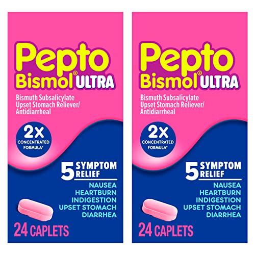 Image of Pepto Bismol Ultra Caplets, Upset Stomach Relief, Nausea Relief, Heartburn Relief, Indigestion Relief, Anti Diarrhea Medication for Adults - 5 Symptom Relief, 48 ct (2x24 ct) (Pack of 12)
