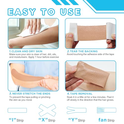 Image of OK TAPE 100Pcs Precut Kinesiology Tape Strips, Elastic Athletic Tape | for Joints Support & Muscle Pain Relief, Waterproof, Kinetic Tape for Shoulder, Knee, Ankle (Beige, 2 inch x 10 inch)