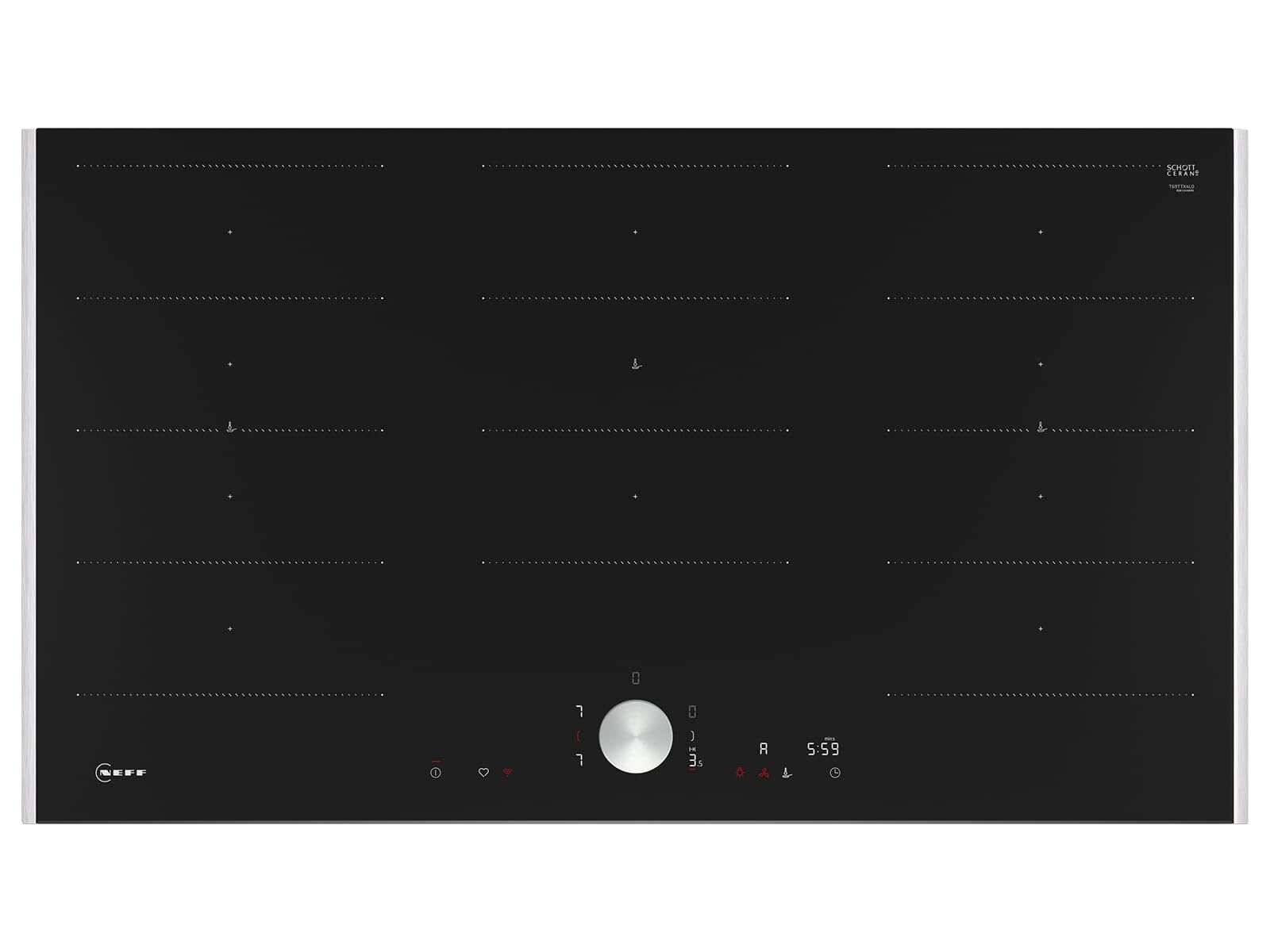 NEFF T69TTX4L0 N90 Plaque de cuisson vitrocéramique autonome 90 cm de large, Twist Pad, Flex Induction, Home Connect, Smart Hood Automatic, Encastrable, Noir