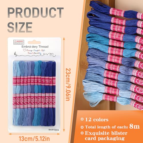 Image of 12 Skeins Blue Embroidery Thread, Embroidery Floss for Bracelets | 12 Colors Blue Series Bracelet Thread Friendship Bracelet String for DIY Bracelet Making, Embroidery Home Decorations