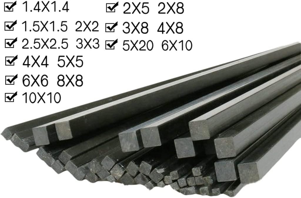 1m Square Carbon Fiber Bar Length 1000mm, for RC Airplane DIY Projects Pole Carbon Fiber Vinyl Wrap Rod(1.5x1.5mm)