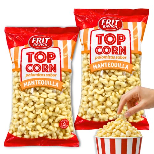 Palomitas Mantequilla Frit Ravich, Palomitas de maíz, horneadas con intenso sabor a mantequilla, Sémola de maíz, aceite vegetal, aroma mantequilla, Pack 2 unidades de 80 gr