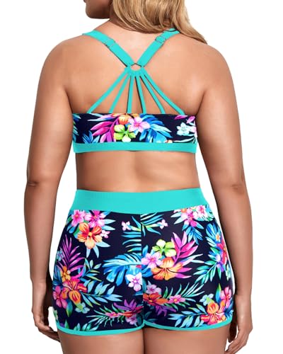 Image of Holipick Women Plus Size Swimsuits - Athletic 3 Piece Tankini with Shorts