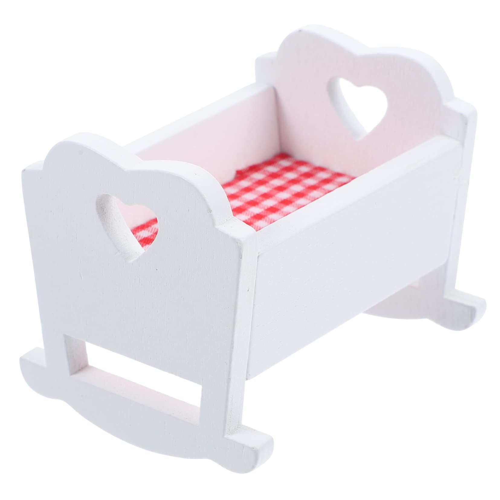 STOBOK Miniature Crib Beds Doll House Cradle Bed Mini Doll House Mini Bassinet Bed Bassinet for Baby Wood, Cloth Toy White Wooden Miniature Crib Cradle