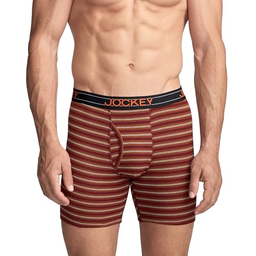 Jockey Men's Underwear Lightweight Cotton Blend 7" Long Leg Boxer Brief - 4 Pack, Ashberry, 2XL2