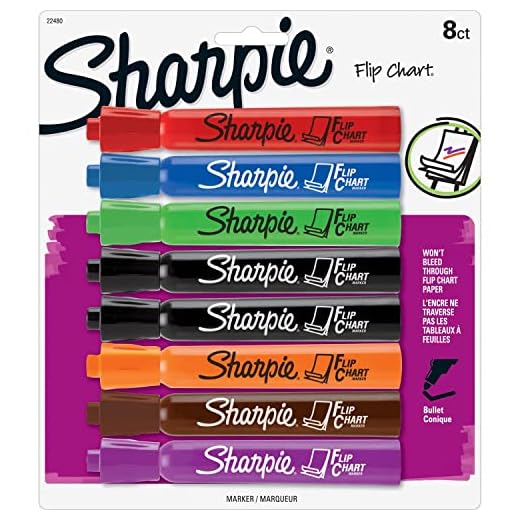 Sharpie 22480PP Flip Chart Markers, Bullet Tip, Assorted Colors, 1 Pack