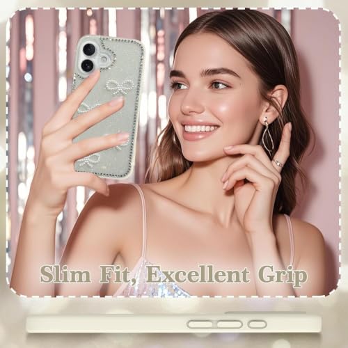 Image of DIZORO Compatible with (iPhone 17 Case)(2025), Luxury Diamond Cute with Bow Glitter Bling Case with Full Camera Protection Shockproof PC+TPU Glossy Shiny Back Cover Case for Girls Women (White)