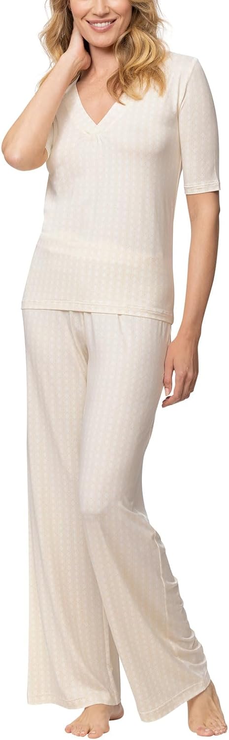 PajamaGram Naturally Nude 3-Qtr Sleeve Womens Pajama Sets - Silky 2 Piece Womens Pajamas - Soft Pajamas for Women