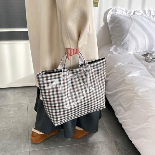 Image of Lushandy Striped PVC Tote Bag for Women, Waterproof Plastic Tote Bag for Beach Pool Large Top Handle Travel Hobo Handbag | Waterproof Material