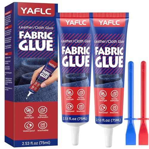 YAFLC Textilkleber Waschmaschinenfest 75mlx2, Stoffkleber textilkleber, Textilkleber Textile Adhesive für Stoffe Textilien Baumwolle, Leder, Jeans YAFLC Textilkleber Waschmaschinenfest 75mlx2, Stoffkleber textilkleber, Textilkleber Textile Adhesive für Stoffe Textilien Baumwolle, Leder, Jeans
