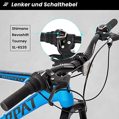 Foto von CARPAT SPORT 26 Zoll Aluminium Mountainbike, Shimano 21 Gang-Schaltung, Doppelscheibenbremsen, Fahrrad geeignet für Erwachsene, Alu MTB, Männer und Frauen- Blau Schwarz……