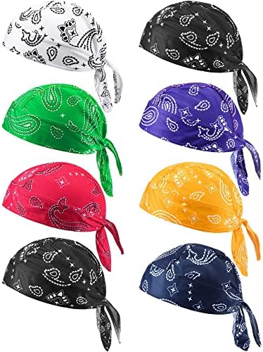 Foaincore 8 Pack Do Rag Skull Caps for Men Sweat Wicking Doo Rags Cooling Helmet Liner Cycling Motorcycle Bandana