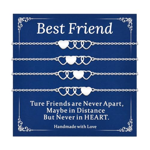 GBTBYS 4 PCS Best Friend Bracelet Heart Matching Sister Friendship Distance Bracelets for Women BFF Bestie Daughter Niece Birthday Gifts