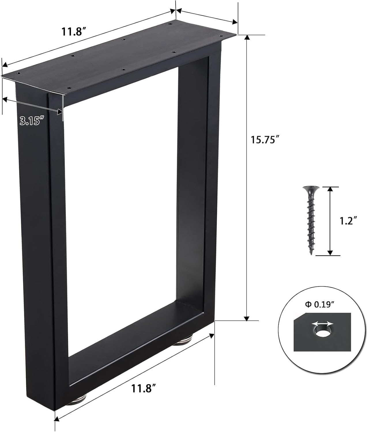 Bench Legs 16 Inch Metal Coffee Table Legs Heavy Duty Furniture Desk Chair Legs, Set of 2, Black 16" Rectangle-Shaped