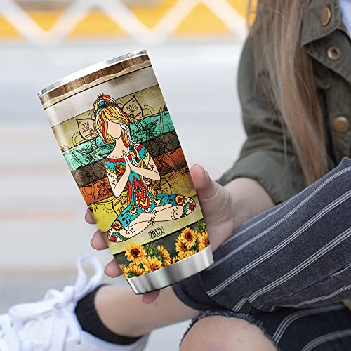 Zoxix Yoga Tumbler With Lid Im Mostly Peace Love And Light Insulated Stainless Steel Travel Mug Large 20Oz Vintage Sunflower Mandala Pattern Novelty Yoga Lover Gifts For Women #TOP3