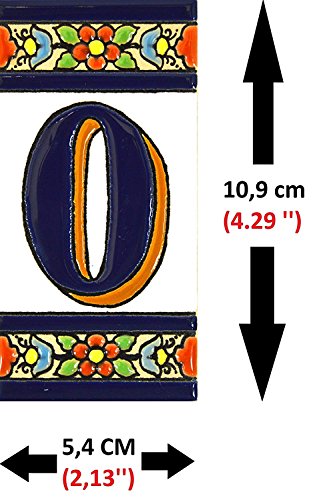 House numbers 4 inch. Handpainted house number tiles for signs, addresses and names. Address numbers for houses. House address numbers and letters. Design FLORES MEDIANO 4,29" x 2,13" (NUMBER 0)