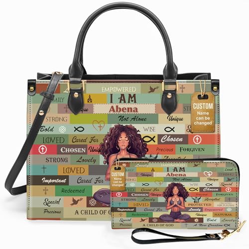 Personalized Leather Wallet for Women – Custom African Pride Clutch with Name – Elegant African Queen Gift – African American Art Wallet – Gift for Mom (African Yoga Girl)