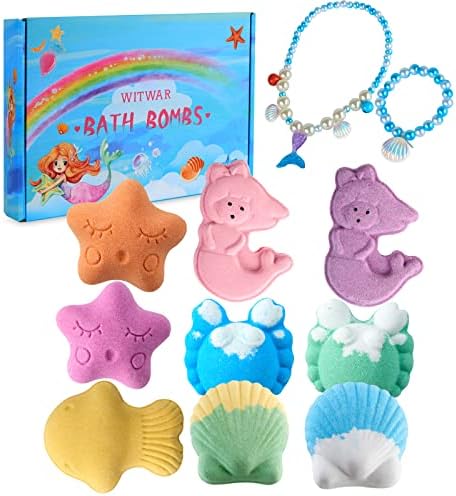 Bath Bombs for Kids - 9 Pack Kids Bubble Bathbombs Set with Jewelry Gift Ocean Themed Organic Bath Bomb Gift Set Skin Moisturizing for Girls Gift, Children's Birthday Christmas Gift New Year Gift