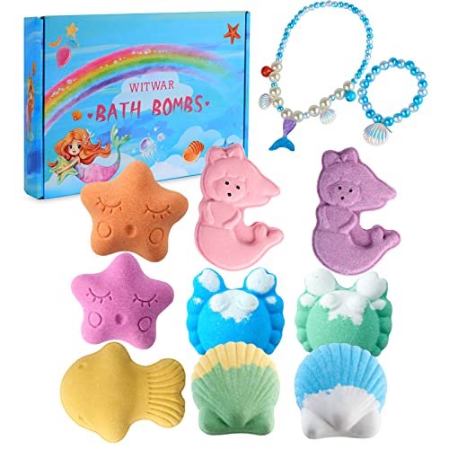 Bath Bombs For Kids - 9 Pack Kids Bubble Bathbombs Set With Jewelry Gift Ocean Themed Organic Bath Bomb Gift Set Skin Moisturizing For Girls Gift, Children's Birthday Christmas Gift New Year Gift #TOP1