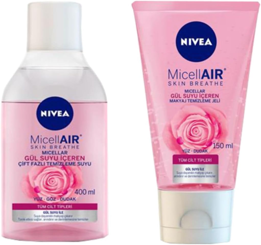 NIVEA Gül Suyu Içeren Makyaj Temizleme Jeli 150 Ml + Gül Sulu Çift Fazlı Makyaj Temizleme Suyu 400 Ml