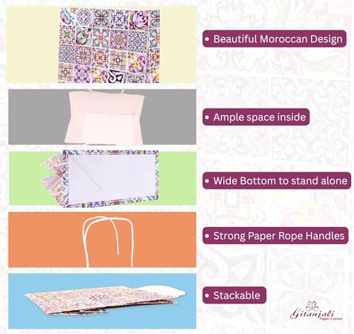 Image of Gitanjali Paper Curves Gift Bags- 10pcs 8x4x10 inch Small-Medium Paper Bags For Return Gifts - Paper Gift Bag - Carry Bags For Gifting - Goodie Bags - Disposable Paper covers (Medium-Moraccan, Pack of 10)